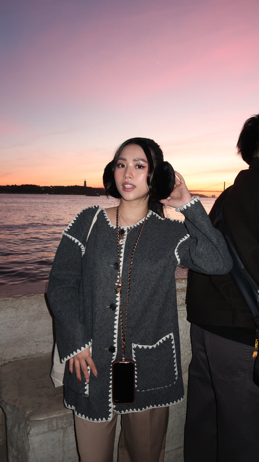 Scarf-effect wool-blend jacket