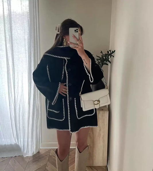 Scarf-effect wool-blend jacket