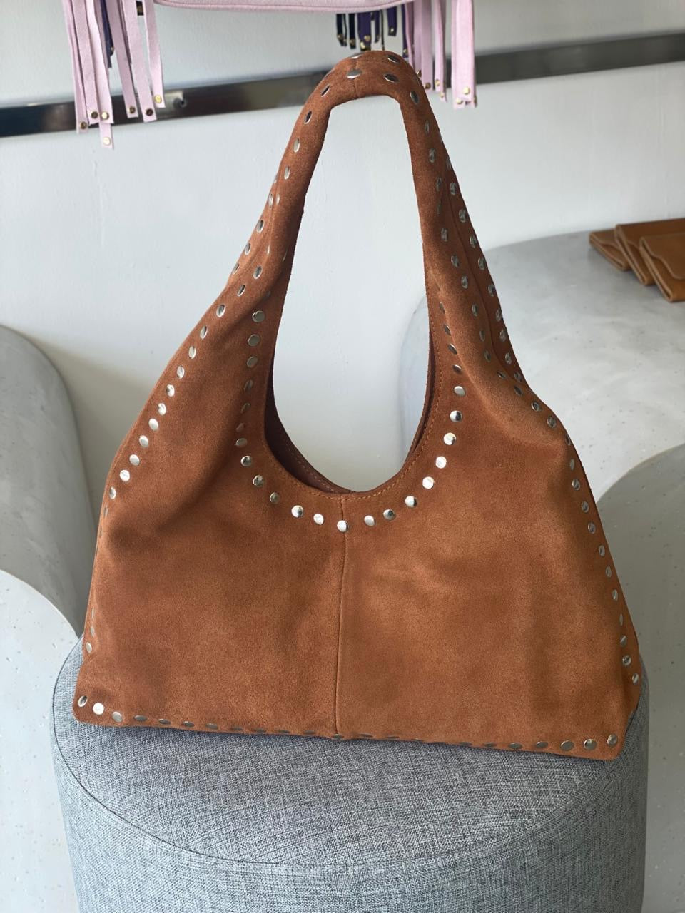 Rust brown suede bag