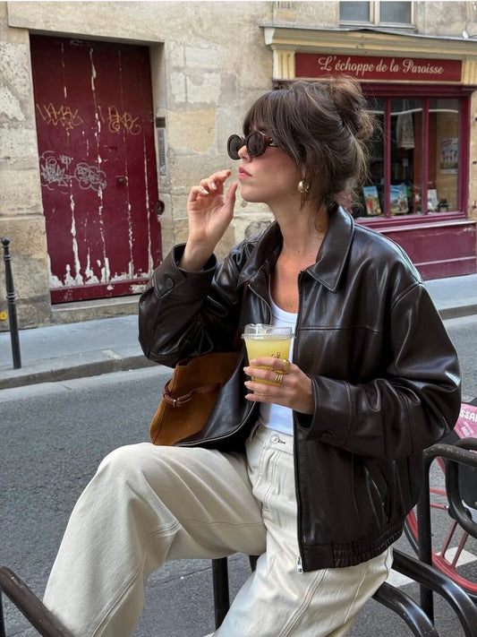 Brown PU leather jacket