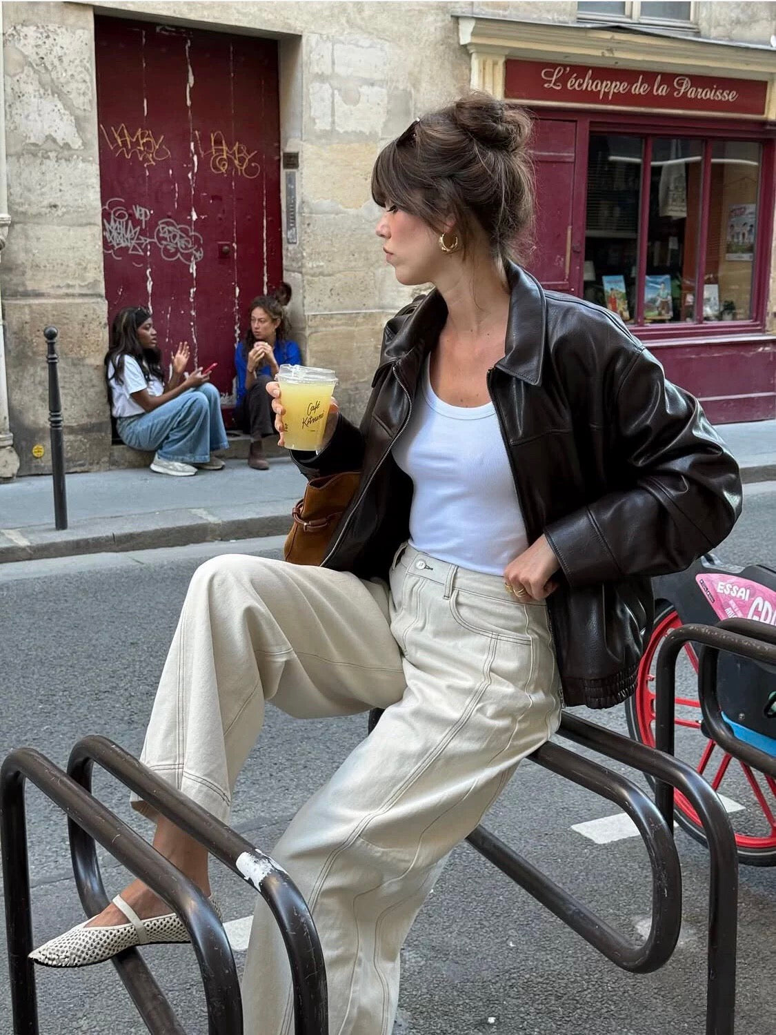 Brown PU leather jacket