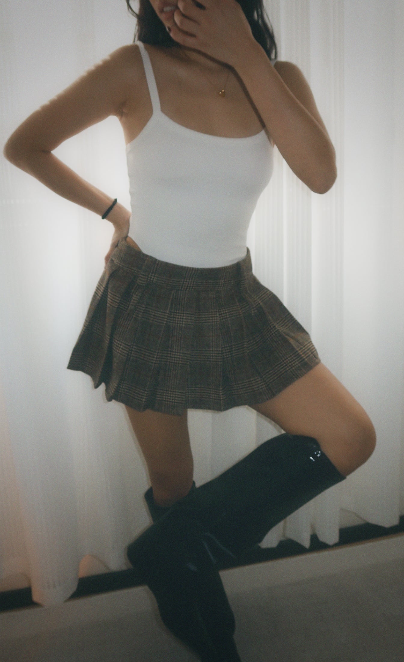 Low rise checked skirt