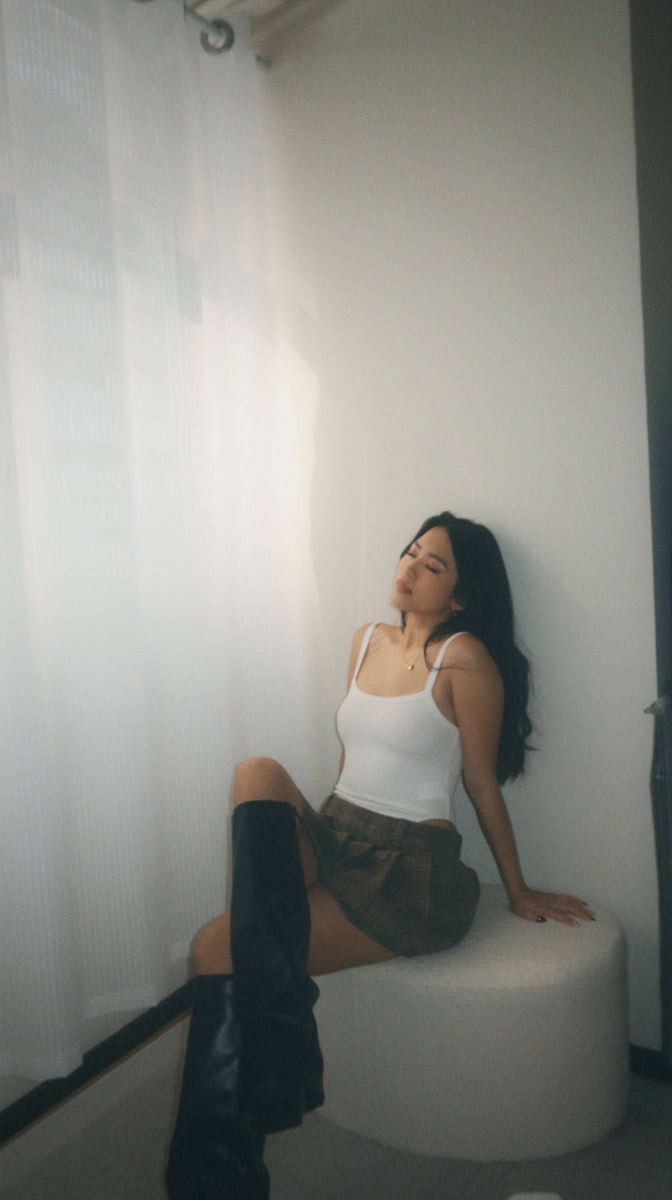 Low rise checked skirt