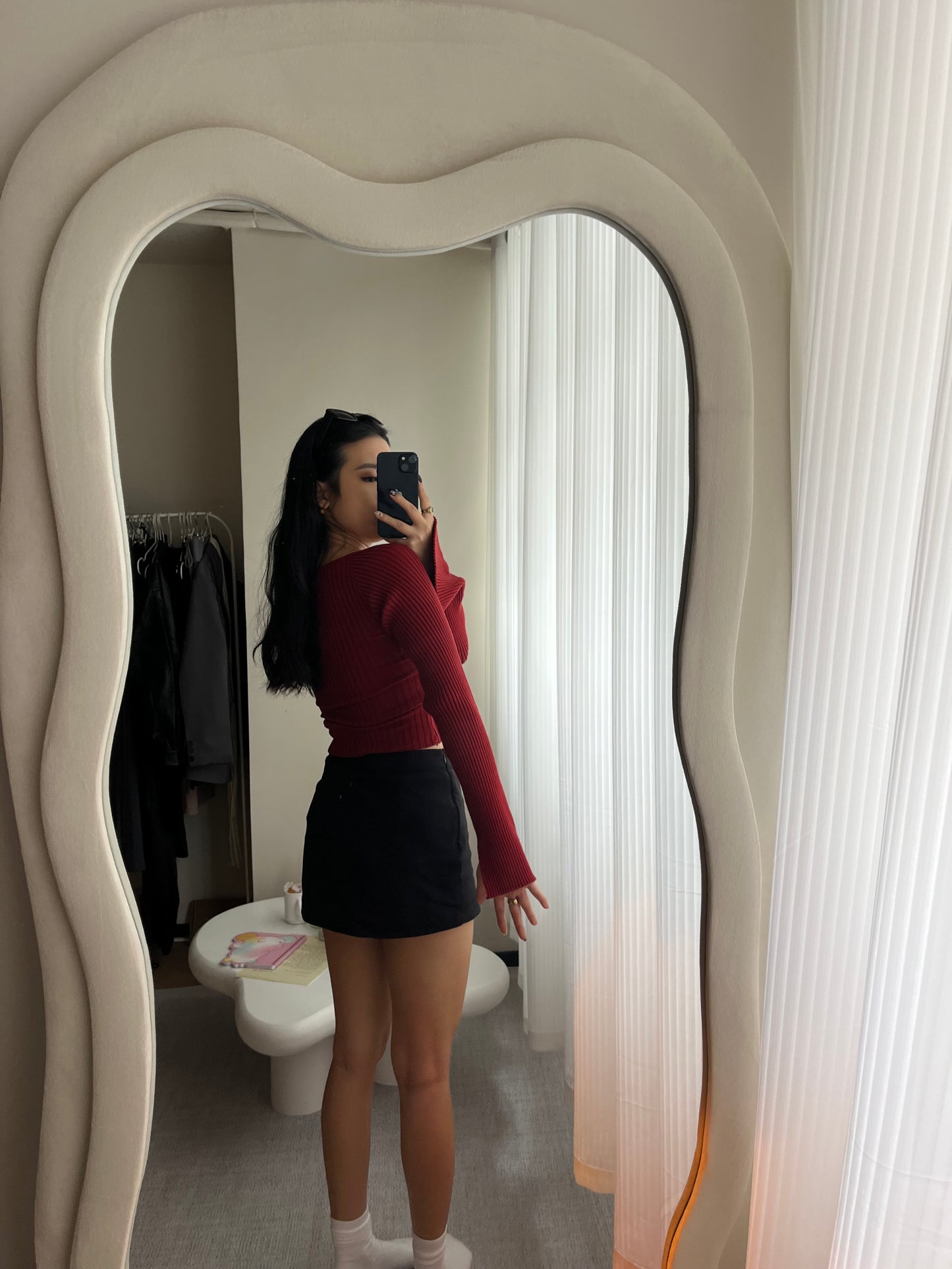 Knitted cherry red square neck
