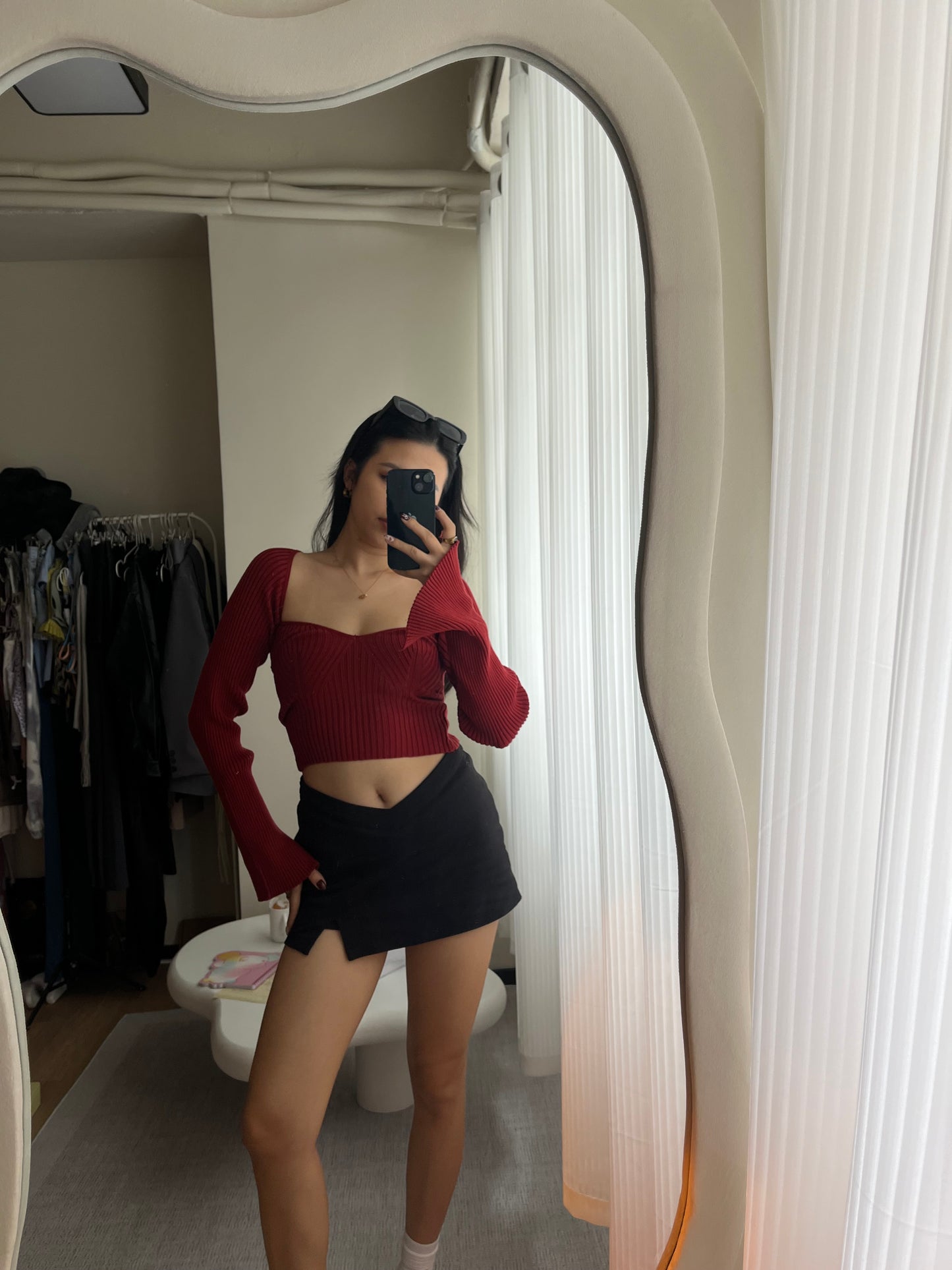 Knitted cherry red square neck