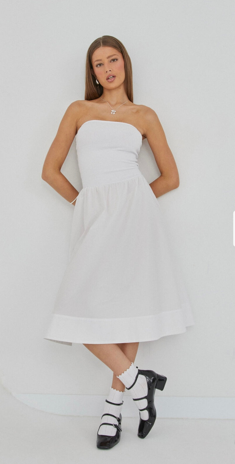 AU eva strapless midi dress