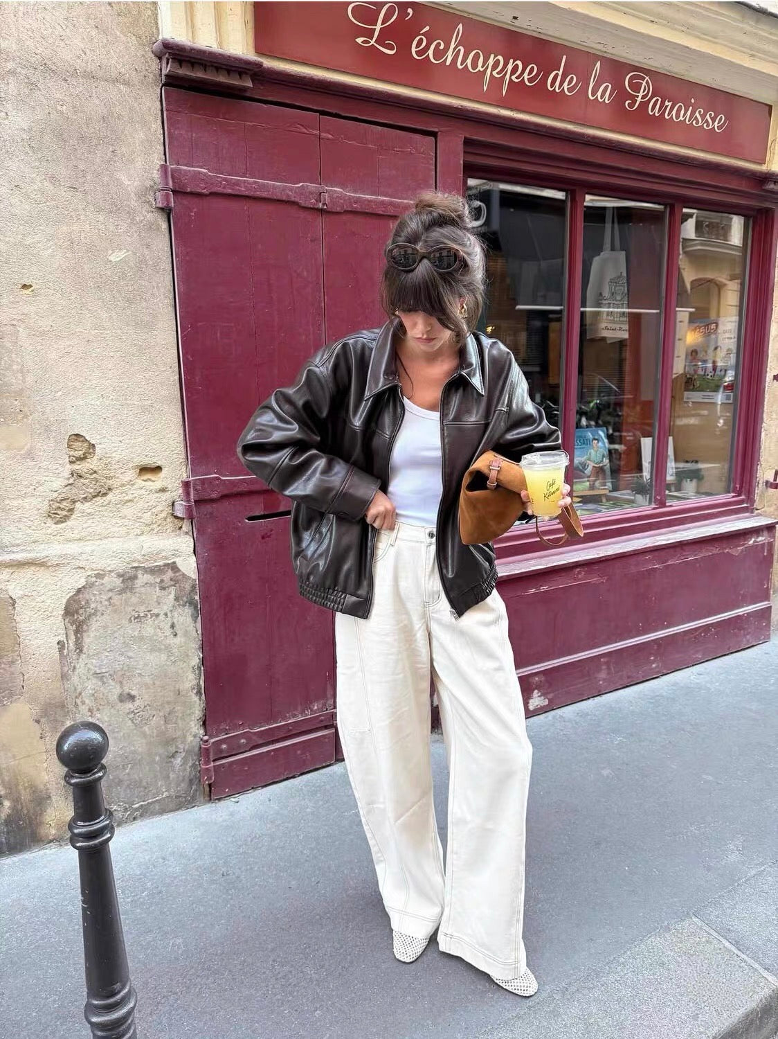 Brown PU leather jacket