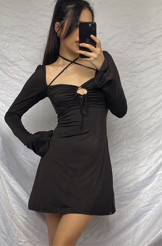 Sweet neck long sleeve dress