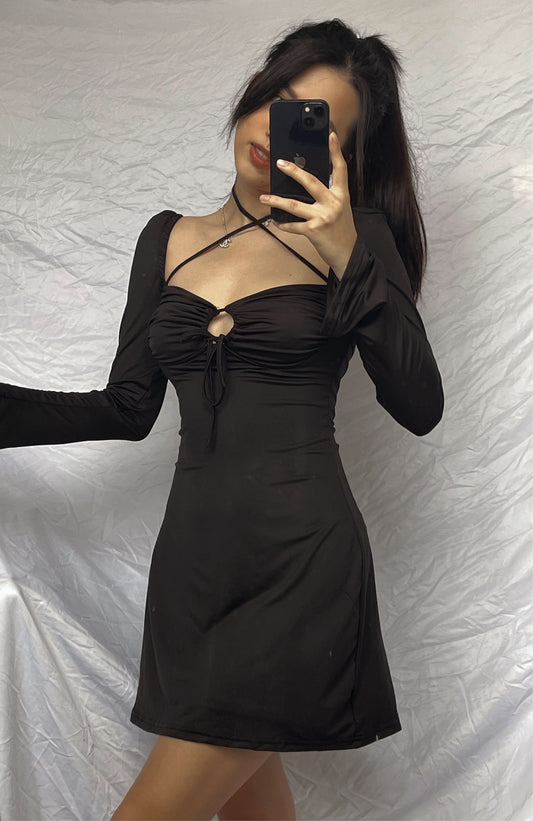 Sweet neck long sleeve dress